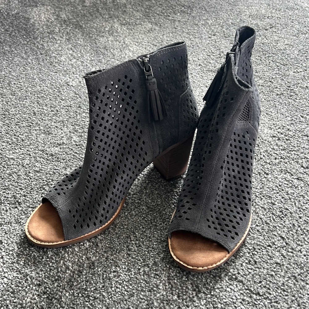 Toms Peep Toe Grey Suede Bootie